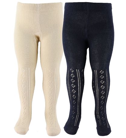 Minymo trømpebukser - 2-pak - Offwhite/Navy m. Hulm?nster