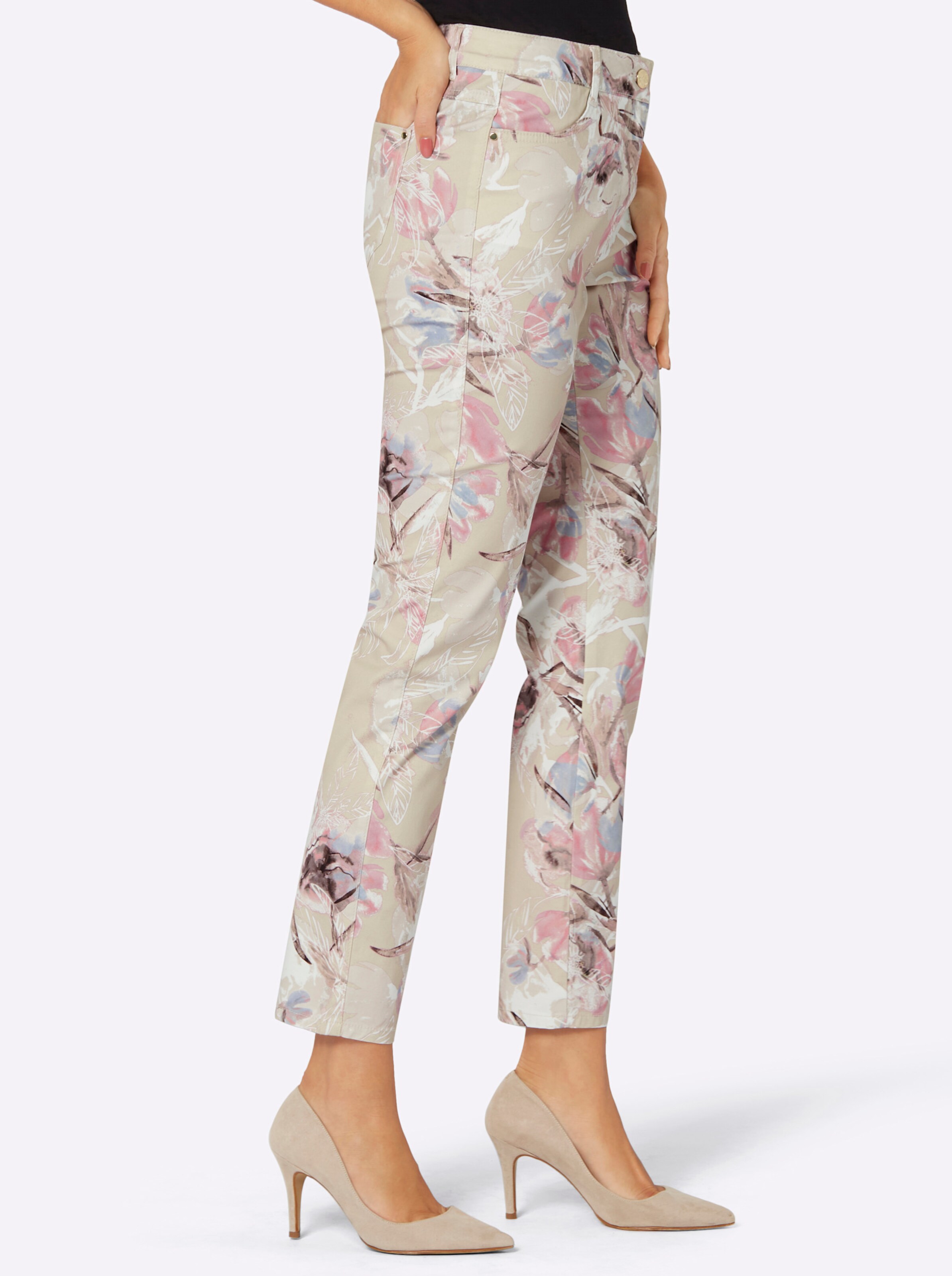 Jeans in sand-ecru-bedruckt