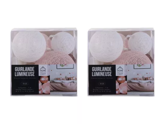 Guirlande lumineuse boules colorées 10 leds multi-tailles (Lot de 2)