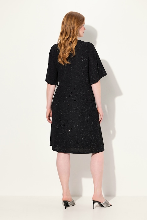 Midikleid, A-Linie, Glitter, V-Ausschnitt, 3/4-Arm