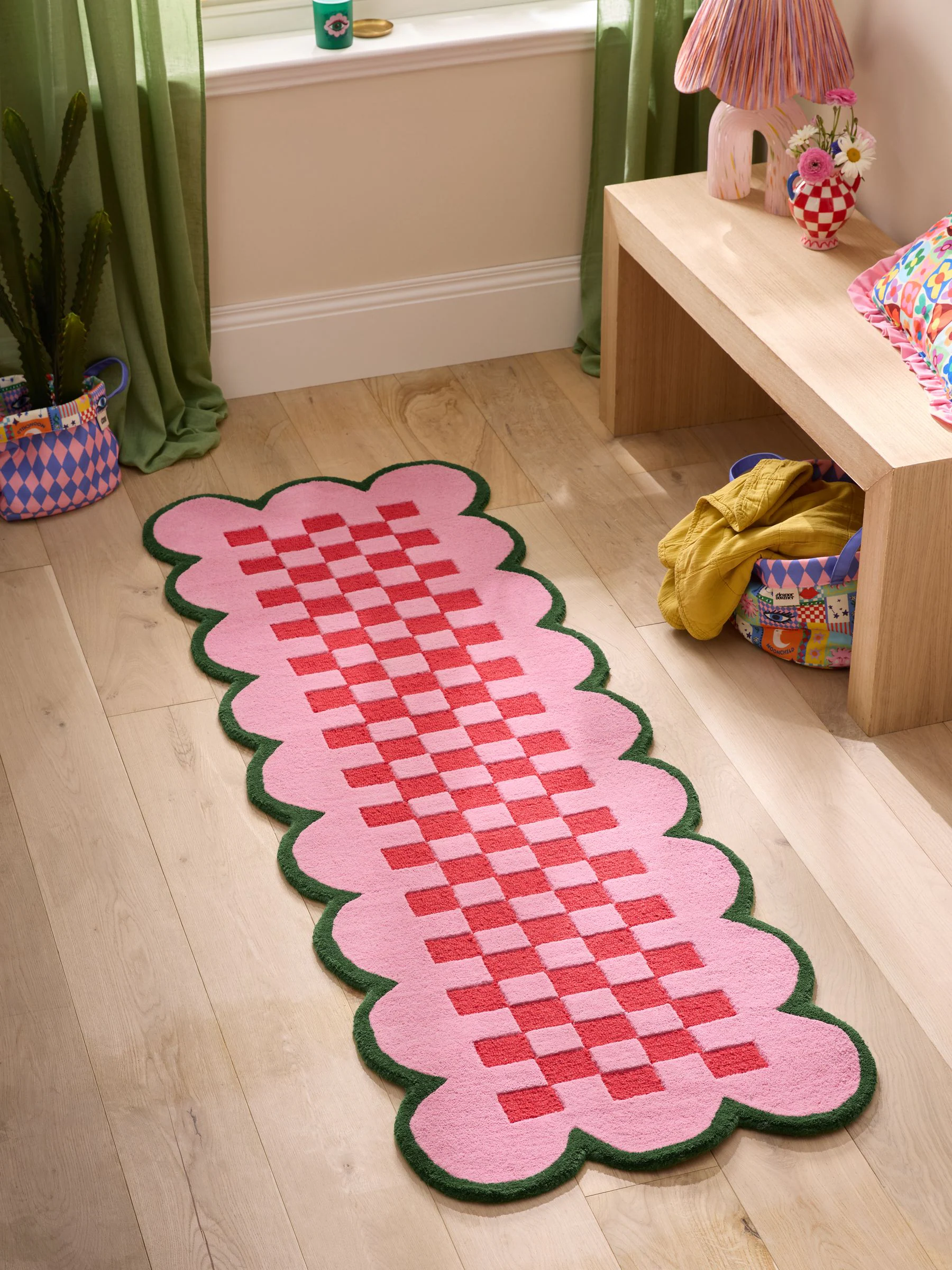 Eleanor Bowmer Scallop Checkerboard Wool Tufted Runner