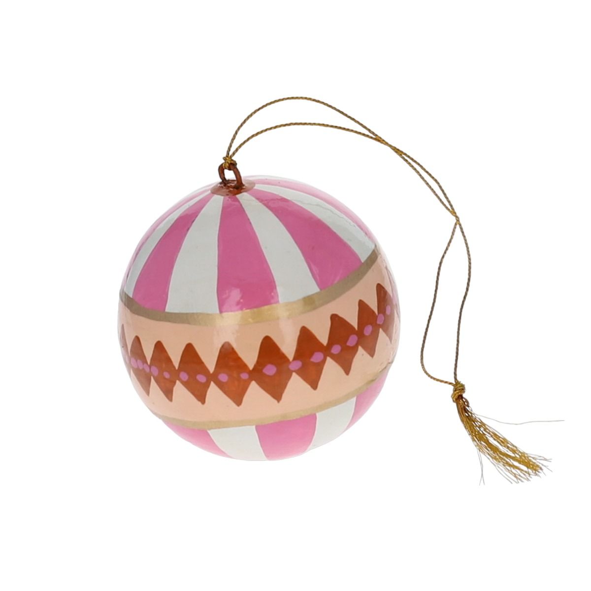 Boule de noël graphique frise rose Pondie Chérie