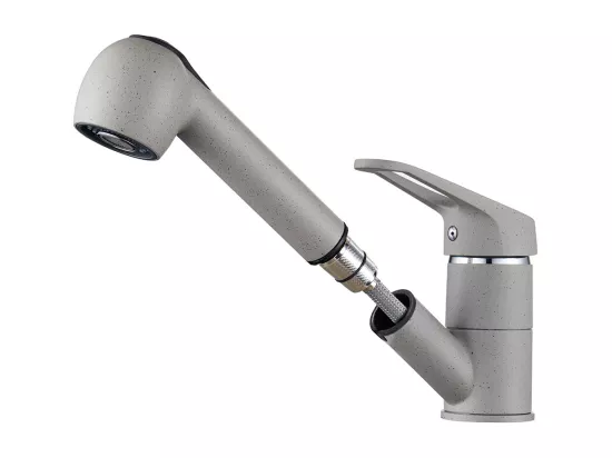 Robinet Cuisine avec Douchette Extractible 2 Jets Mitigeur Evier enLaiton Pivotant 360° Robinetterie Monotrou Eau Froide et Chaude,Gris Granit