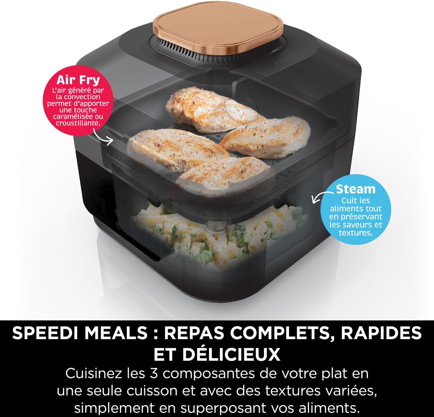 Ninja Speedi 10-en-1 Autocuiseur rapide, Air Fryer, Friteuse à air et Multicuiseur, 5.7L, Repas pour 4 en 15 minutes, Vapeur, Gril, Cuire au four, Rôt