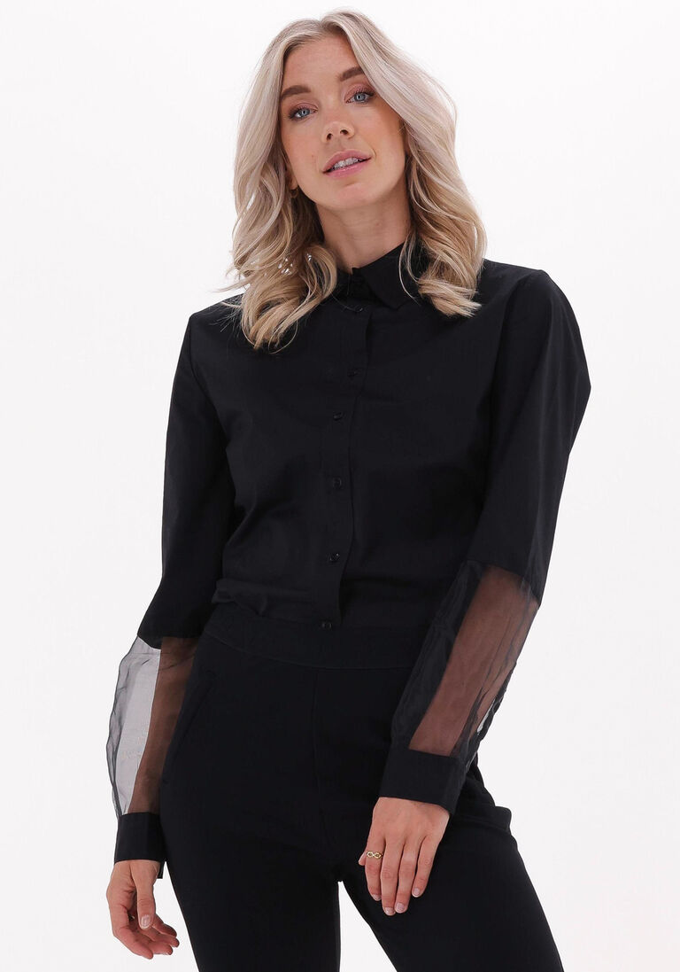 10DAYS zwarte 10days blouse contrast organza shirt poplin