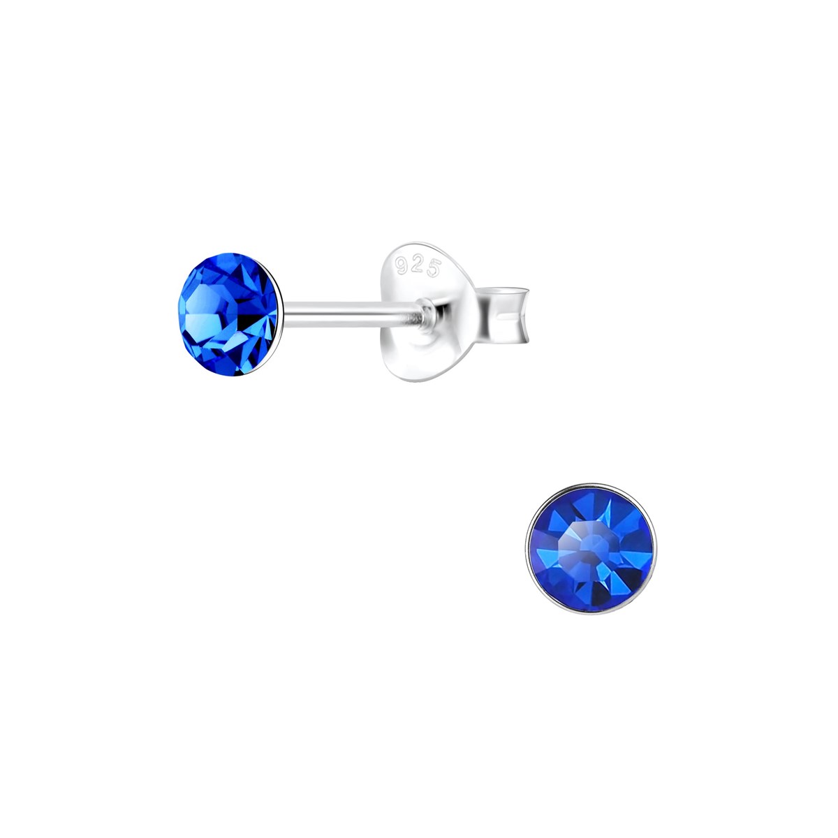 Boucles d'oreilles cristal teinte saphir 4mm en argent 925