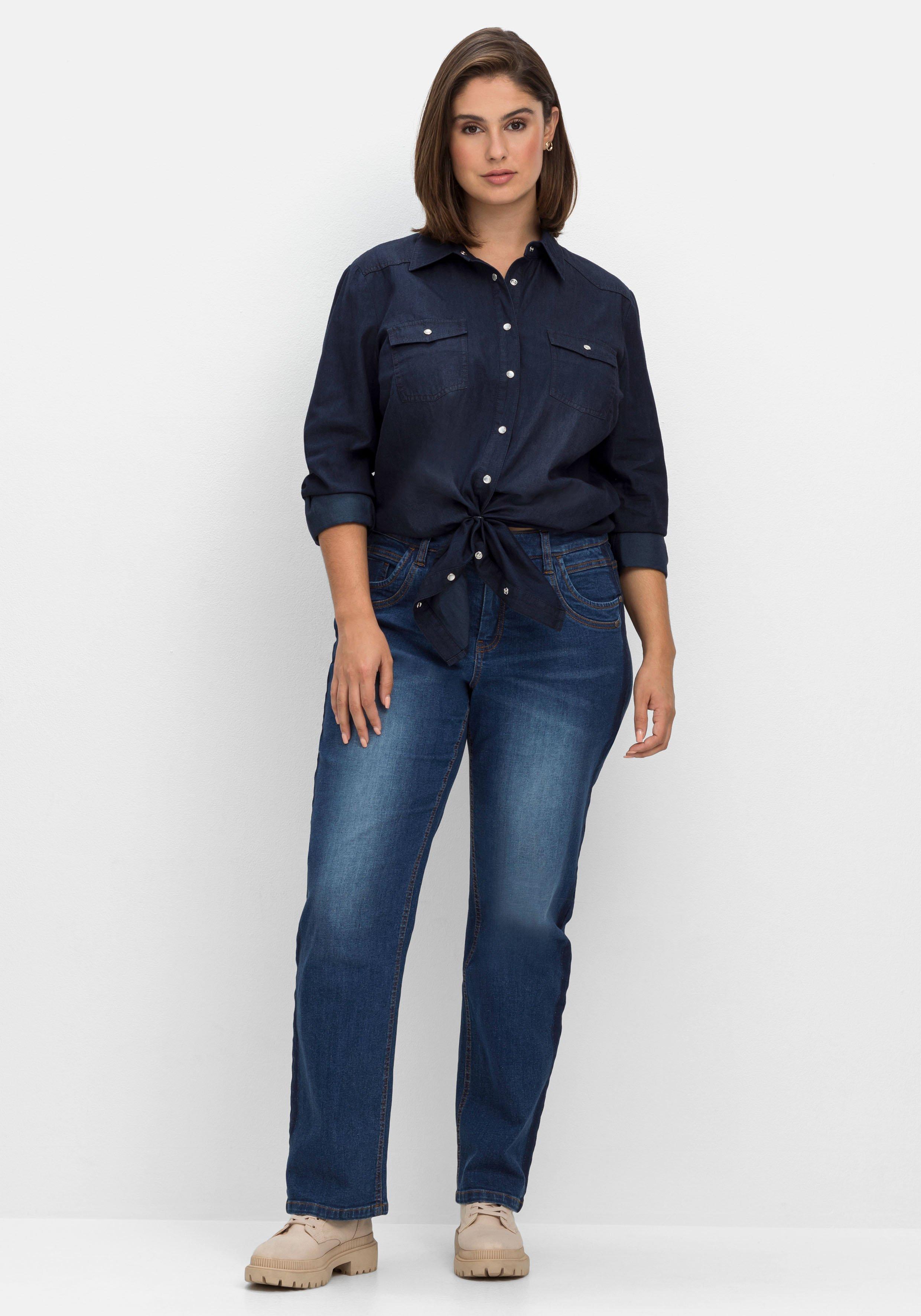 Jeansbluse mit Knopfleiste und Brusttaschen