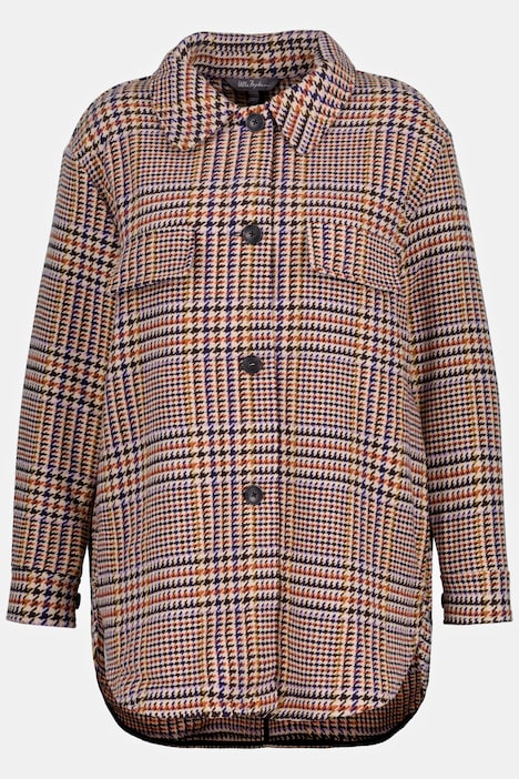 Jacke, Karomuster, Oversized, Hemdkragen, Langarm