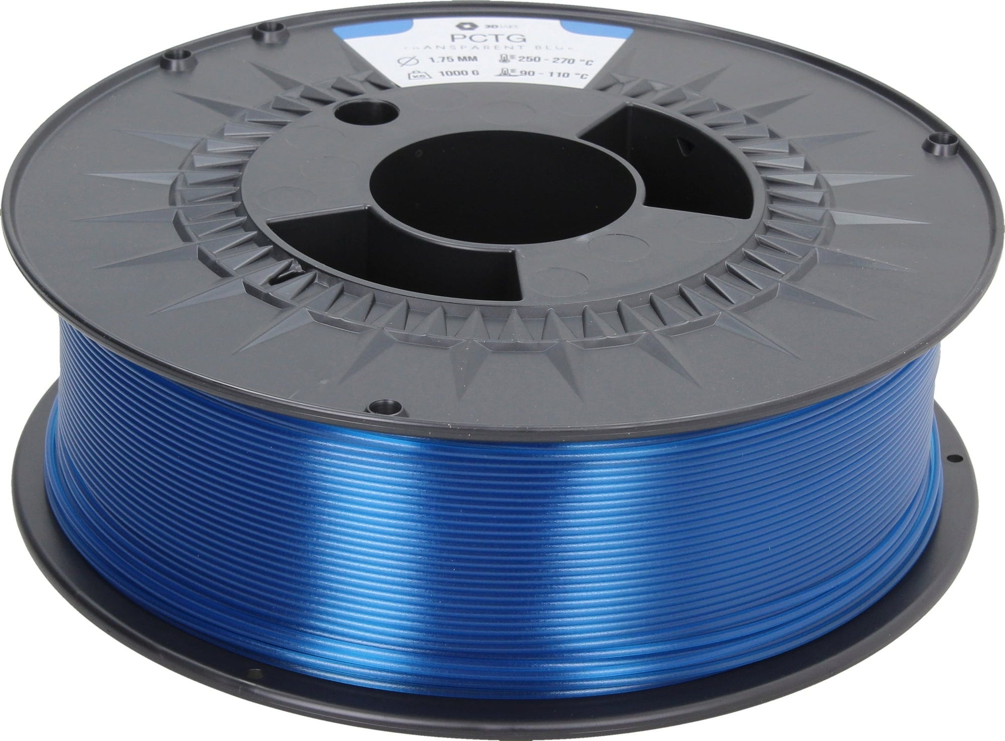 3DJAKE  PCTG Transparent Blau, 1,75 mm / 1000 g    Temperatur- & chemikalienbeständiges PCTG Filament mit hoher optischer Klarheit