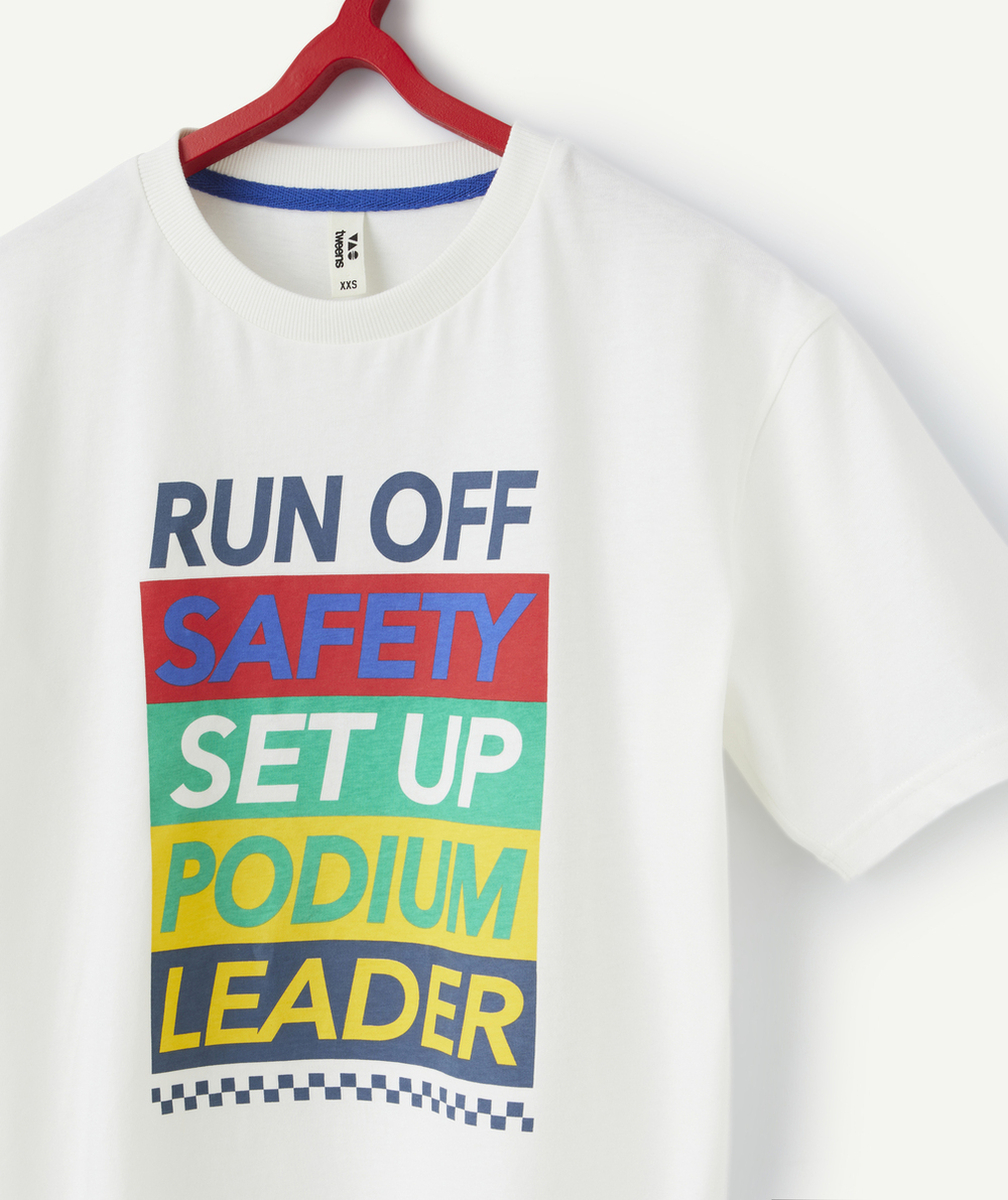 t-shirt garçon en coton biologique blanc avec messages colorés