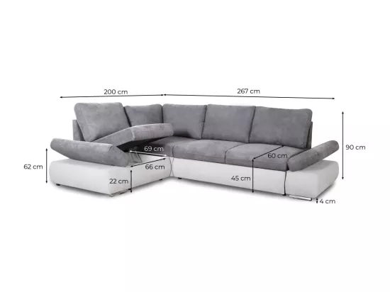 Canapé d'angle Sebastian Réversible et Convertible avec coffre en simili et tissu - Gris anthracite - L267 x P200 x H90cm - Loungitude