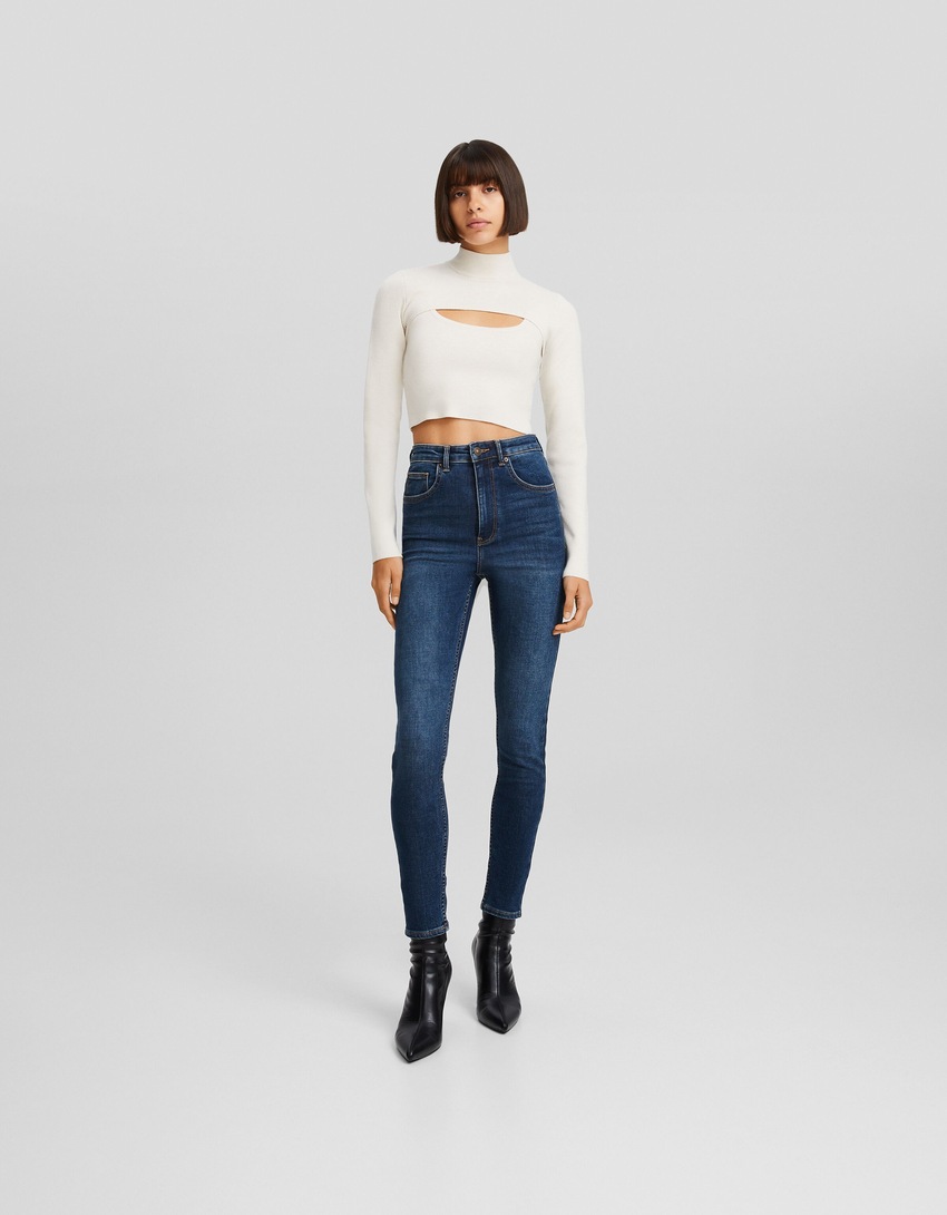 calça jeans skinny de cintura super alta