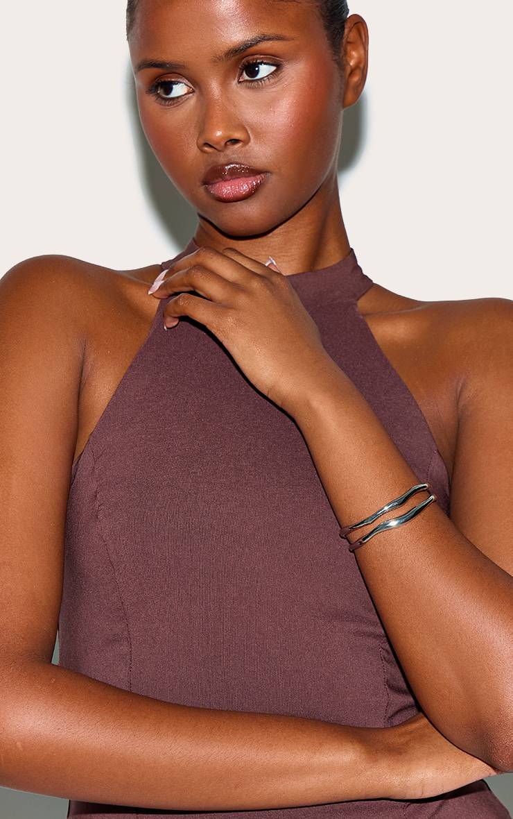 Argenté Bracelet Jonc À Double Crête Ondulée