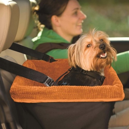 Assento elevatório para cães nas cores preto e laranja.