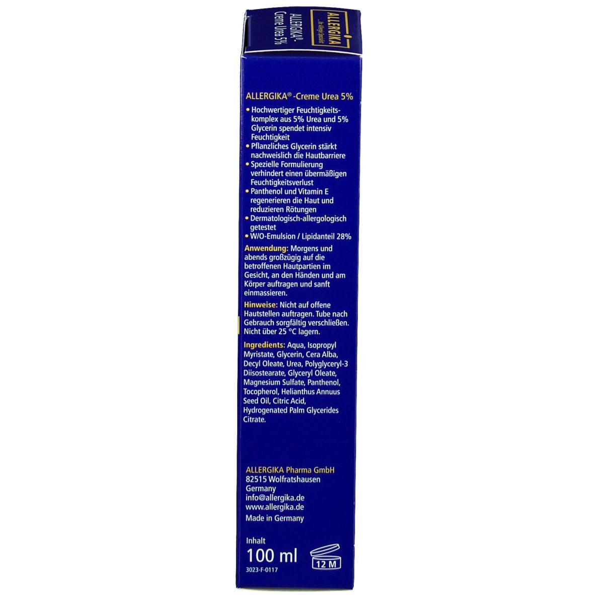 ALLERGIKA® Creme Urea 5% - Medizinische Spezialpflege zur Vorbeugung von Juckreiz und Schuppung, zur lokalen Intensivpflege an Händen, Ellbogen und Beinen