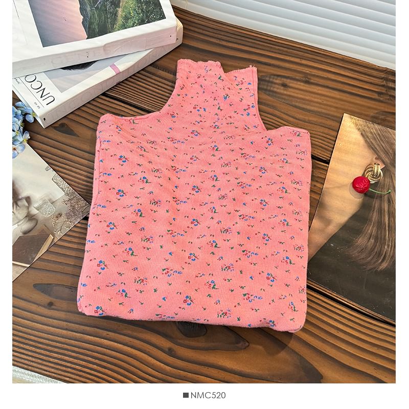 Lemongrass - T-shirt met hoge hals en bloemenprint in 6 kleuren
