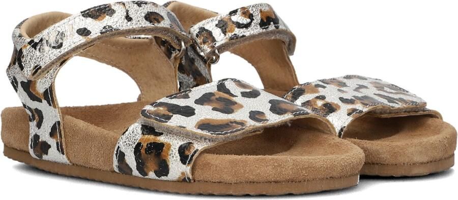Clic! leren sandalen met panterprint champagne bruin