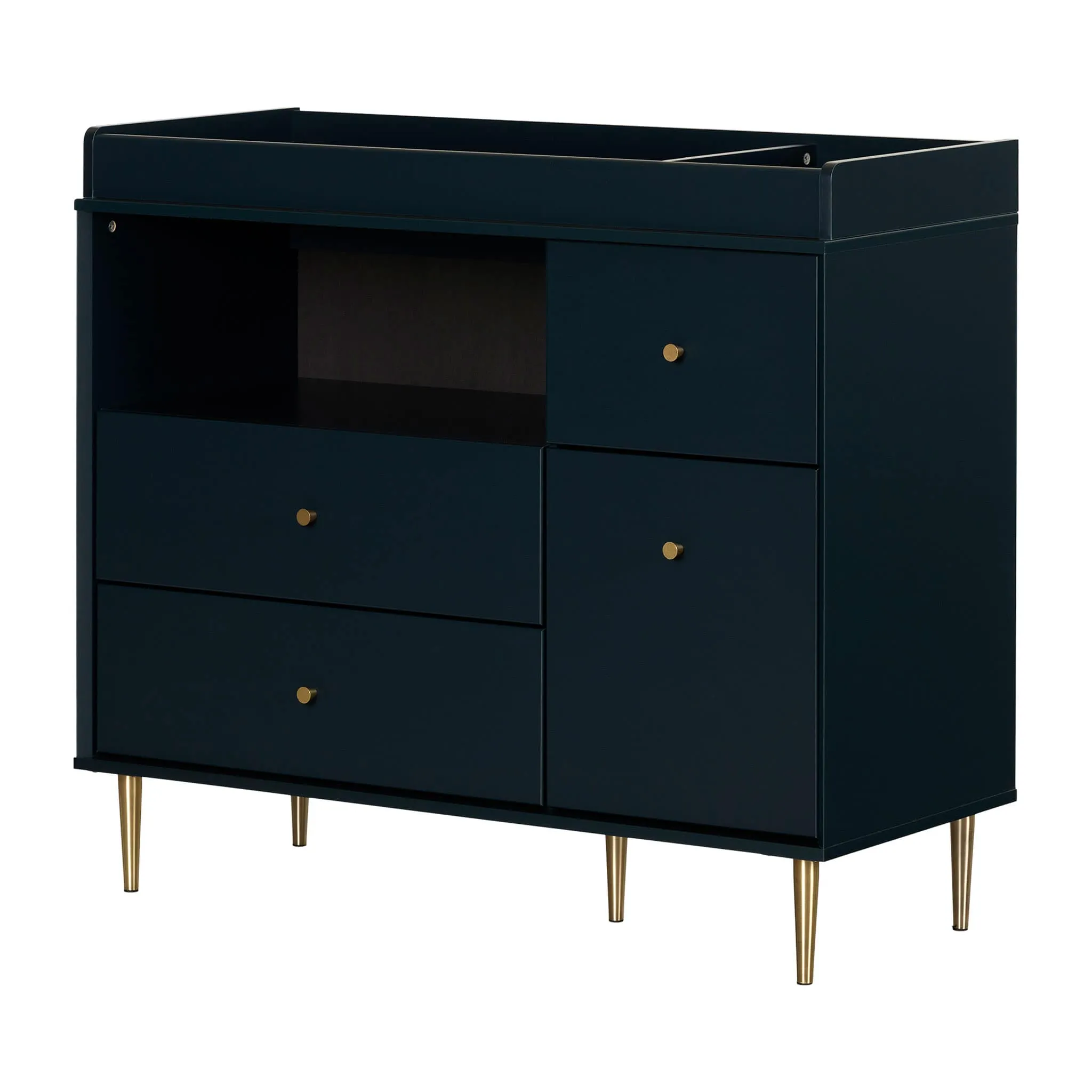 South Shore Table à langer avec tiroirs et rangement ouvert - Dylane Bleu Marine