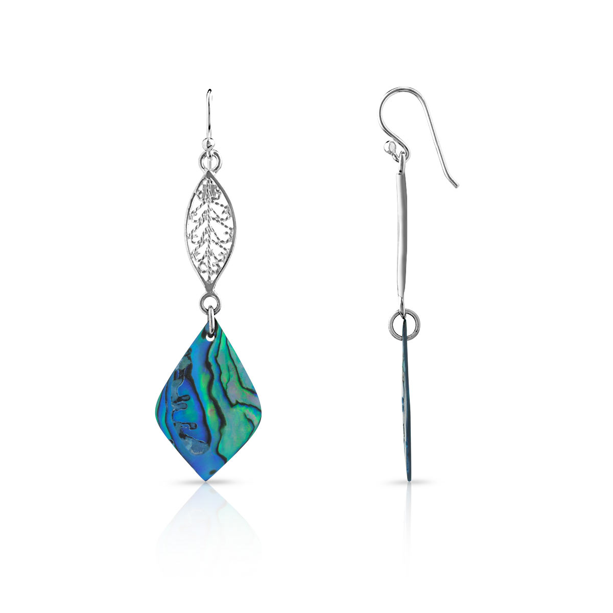 Boucles d'oreilles argent 925 pendants losanges nacre abalone