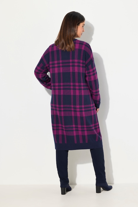 Strickjacke, Karo, Oversized, offene Form