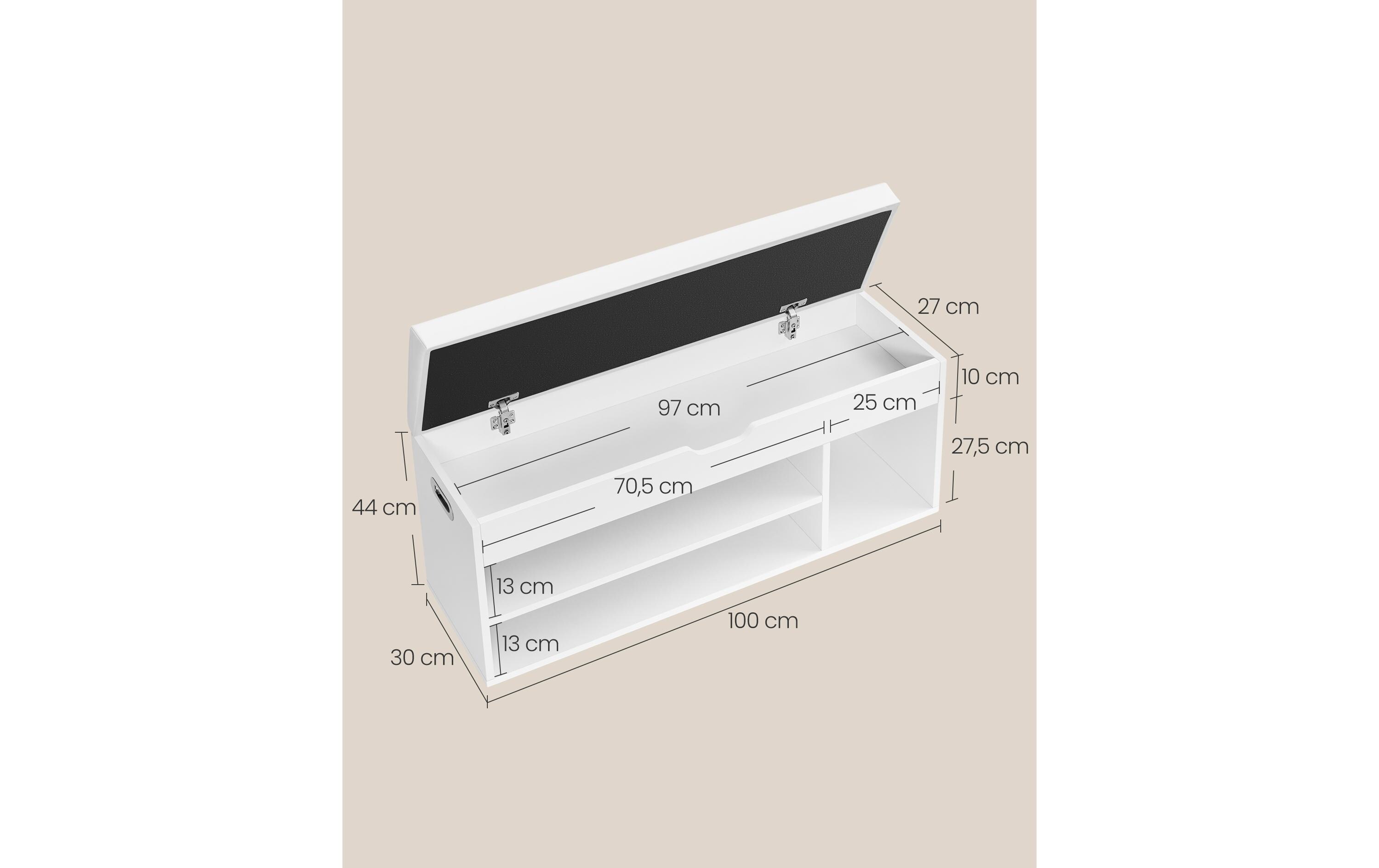 Sitzbank mit Polster 100 x 44 cm, Weiss<br>Schuhbank