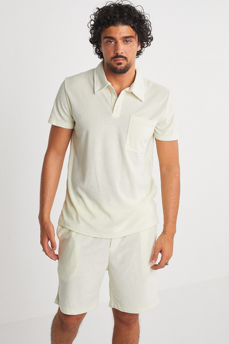 Ensemble 2 pièces polo + short écru en velours
