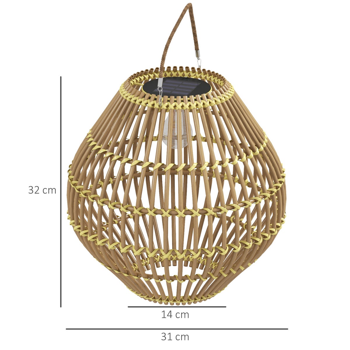 Outsunny solarlamp, Ø31 x 32Hcm, PE rotan, staal, geel