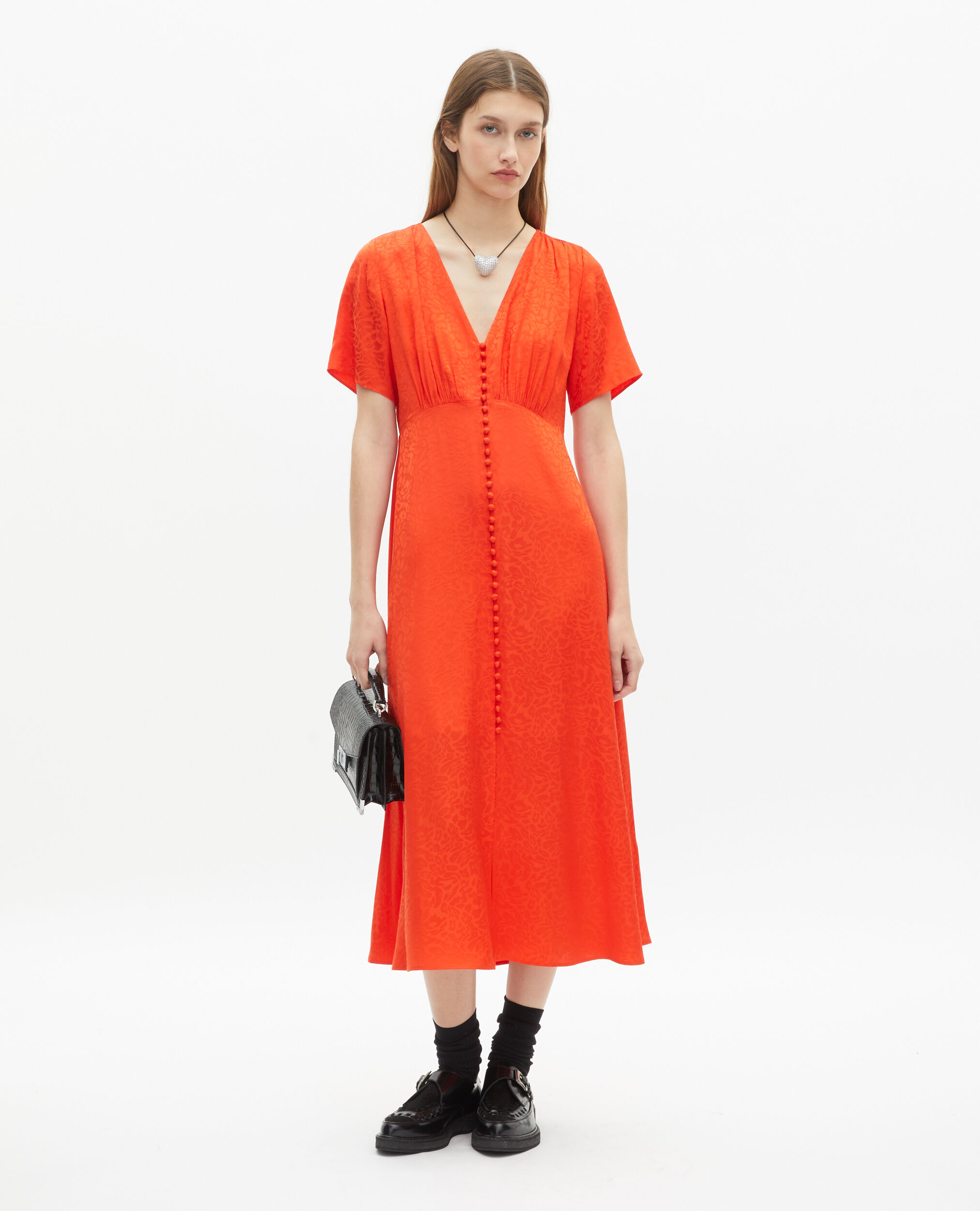 Robe longue en jacquard motif léopard orange