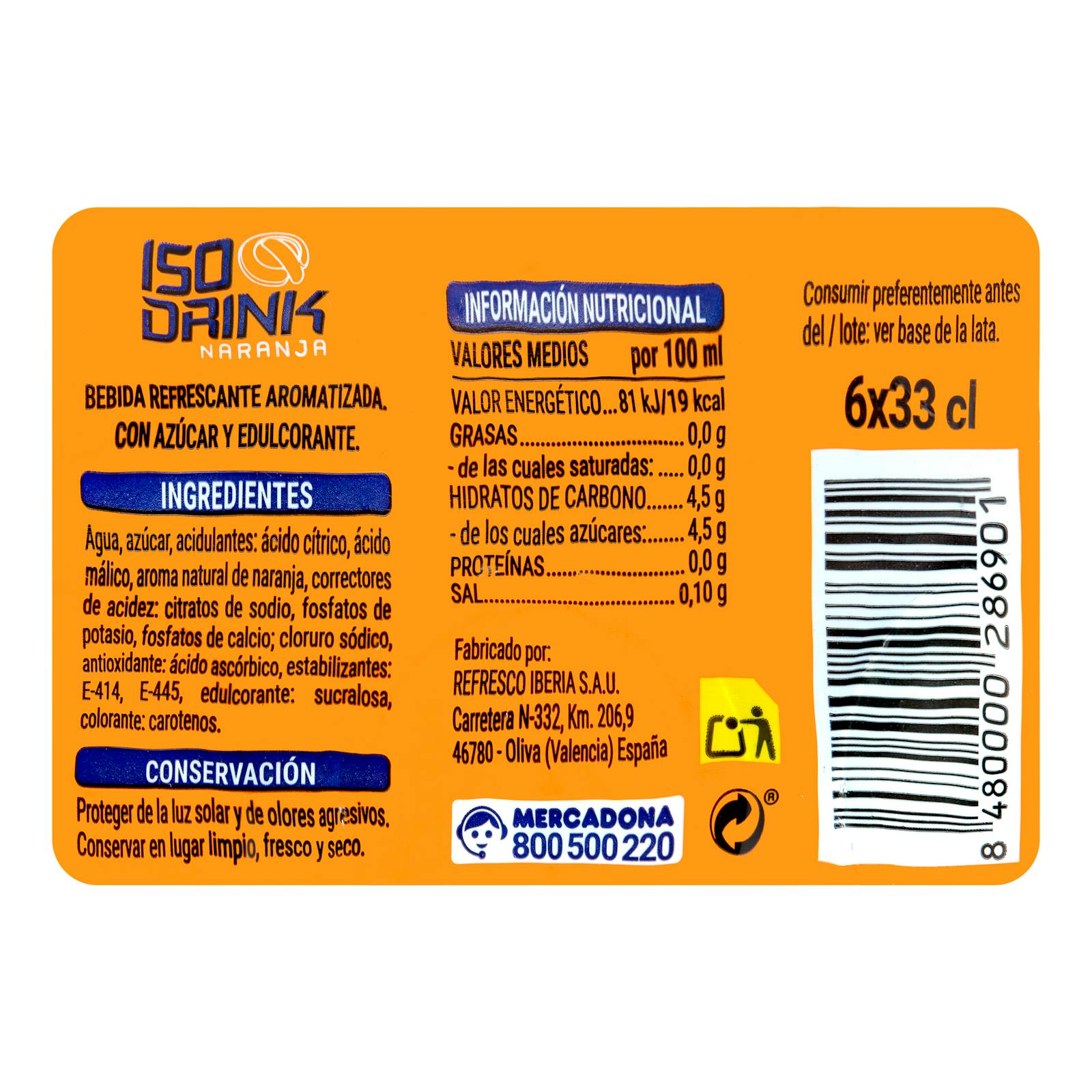 Boisson isotonique à l'orange Iso drink