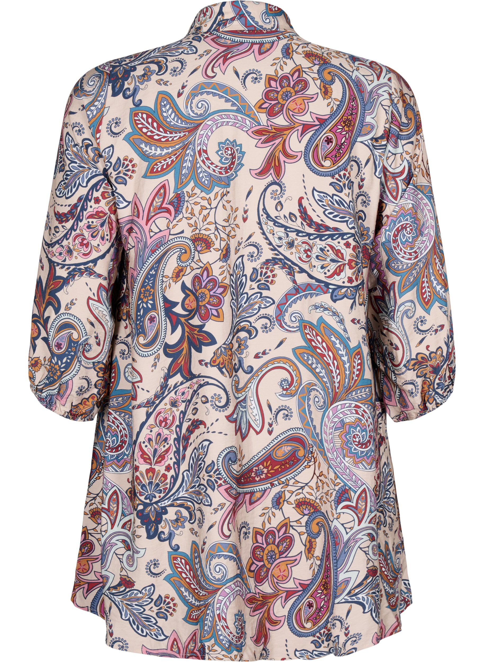 Viskose tunika med paisleyprint og 3/4 ærmer