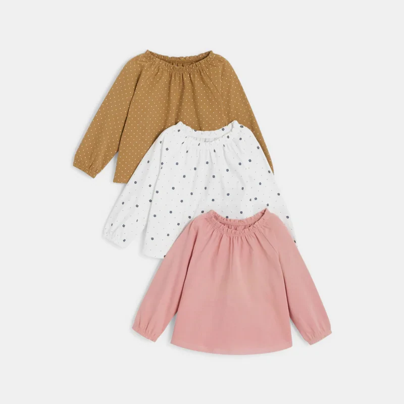 Blouse col élastique (lot de 3) rose bébé fille Rose