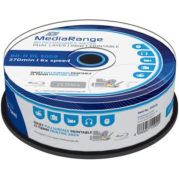 Mediarange BD-R 50GB 6X Mediarange Printable BLU-RAY - Pack 25 - 44405