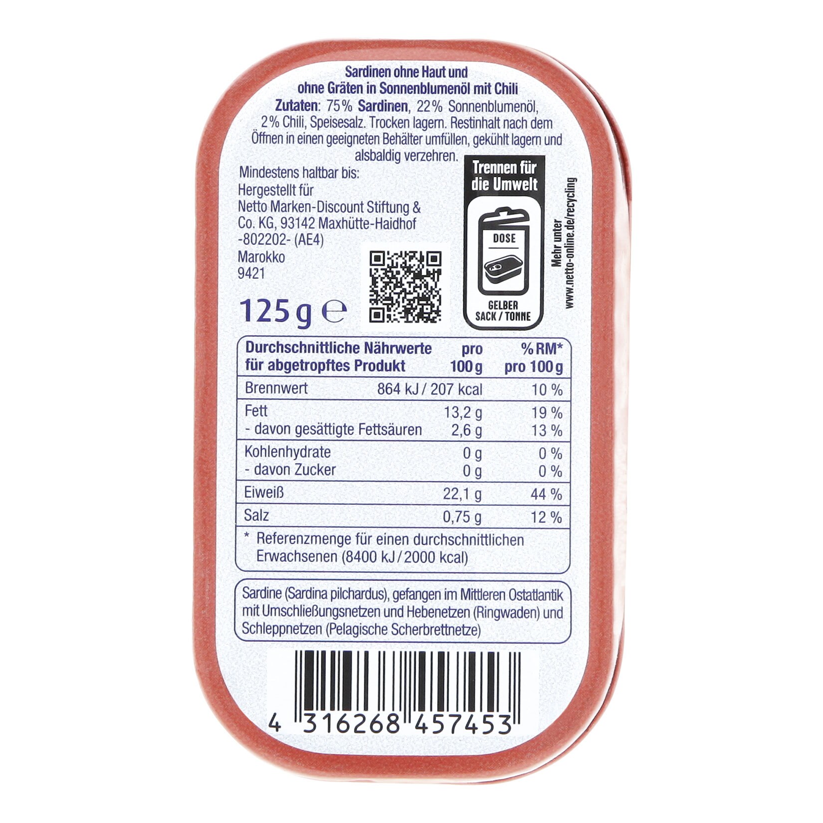 Dreimaster Sardinen ohne Haut und Gräten 125 g, verschiedene Sorten, 36er Pack