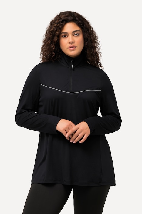 Lauf-Longshirt, Stehkragen, Zipper, Reflektor-Piping, Langarm