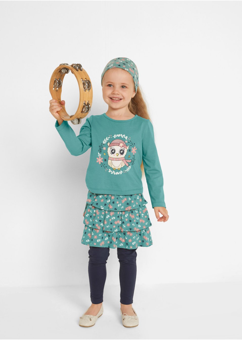 Meisjes longsleeve, rok, legging en haarband (4-dlg. set)
