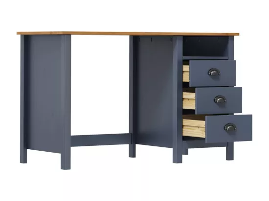 Bureau Hill avec 3 tiroirs Gris 120x50x74 cm Pin solide