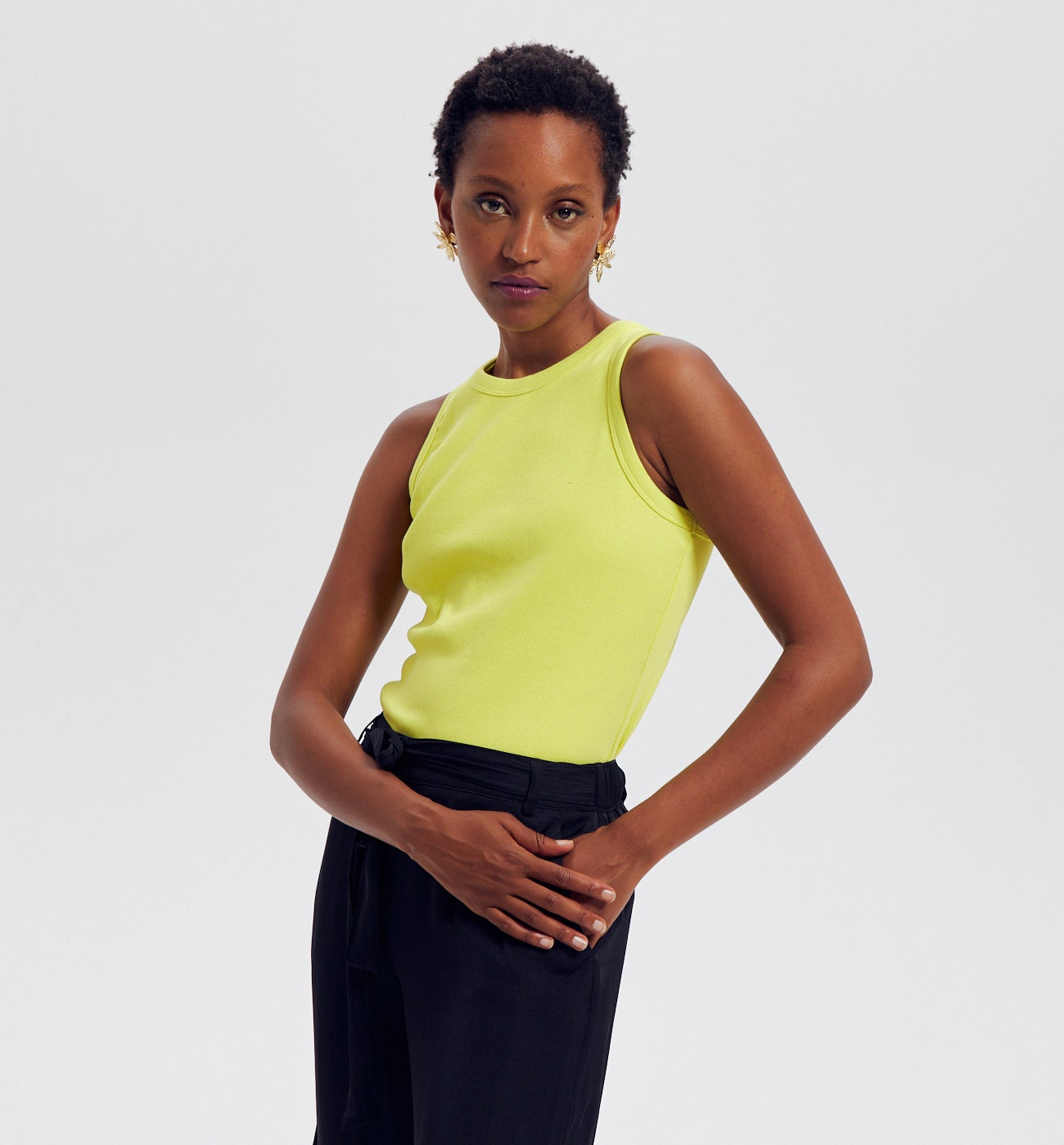 Débardeur en jersey uni Femme - Vert anis