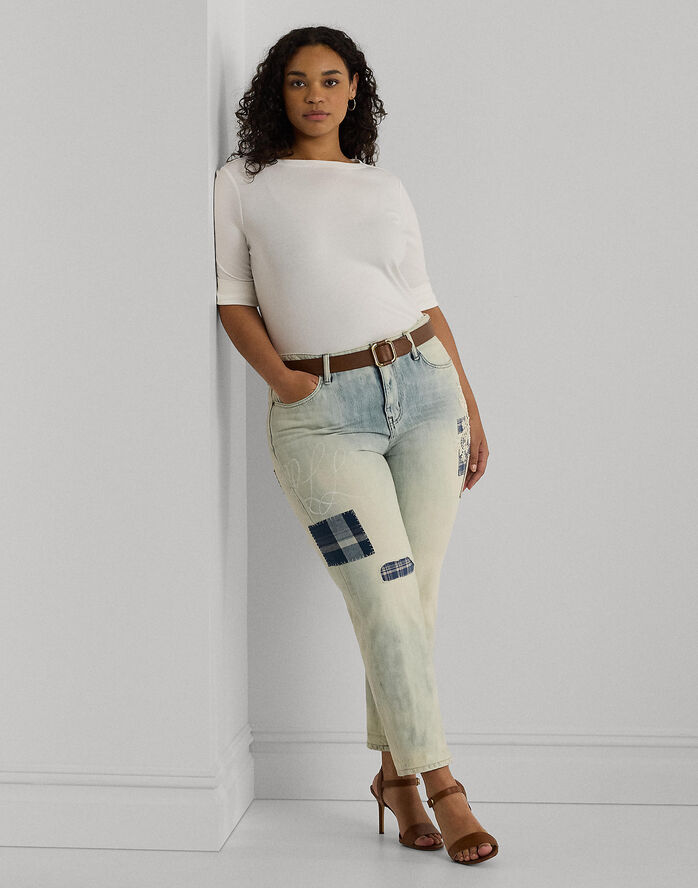 Lauren Ralph Lauren RFND STRTCH 1X1 RIB-ELB SLV BT NK T Hvid