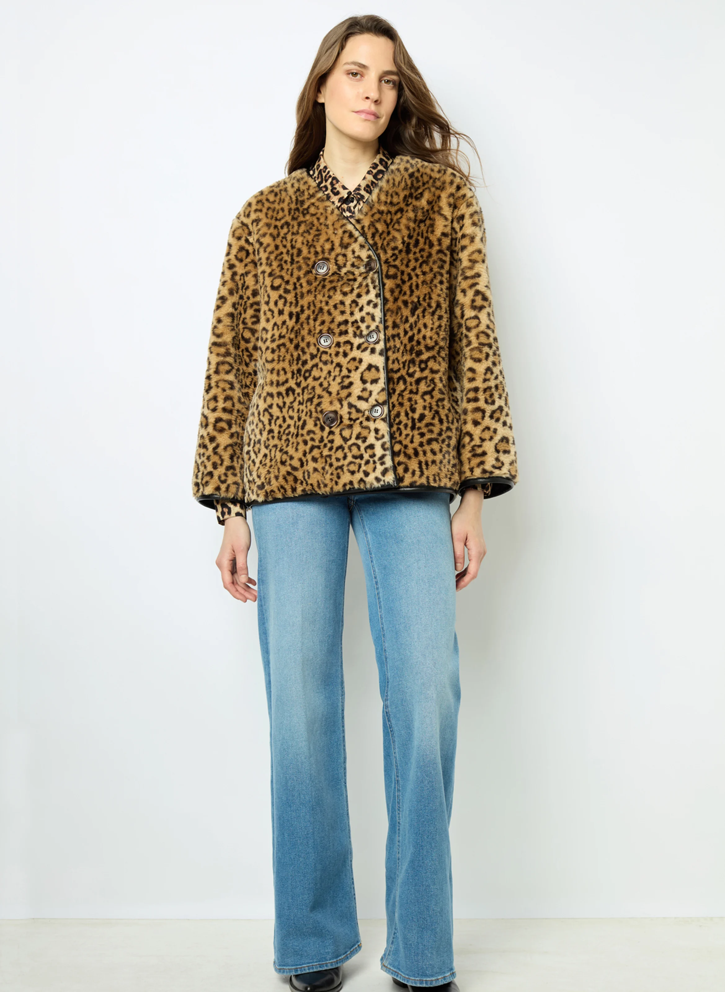 LAISSA - Manteau droit col V | Marron