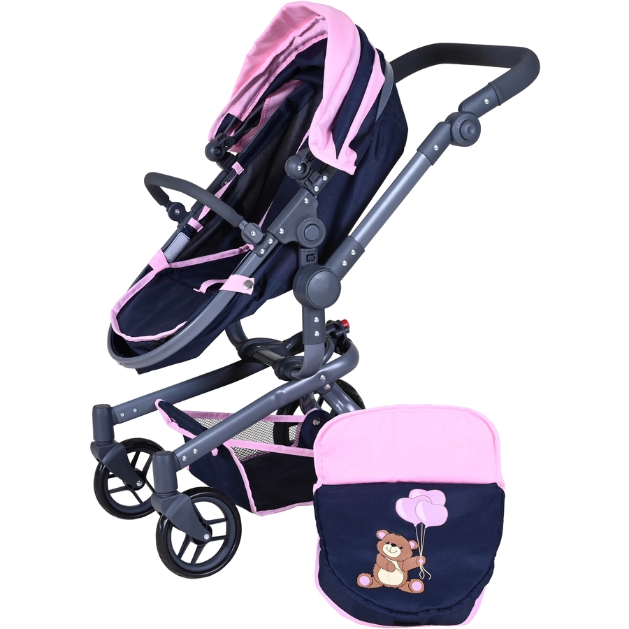 knorr toys® Puppenwagen Boonk - Navy pink bear blau