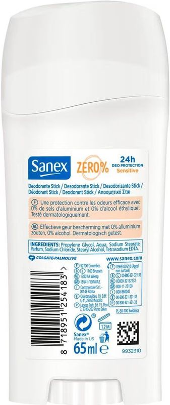 Sanex - Zero Sensitive - Deostick - 0% Alcohol - 0% Aluminiumzouten