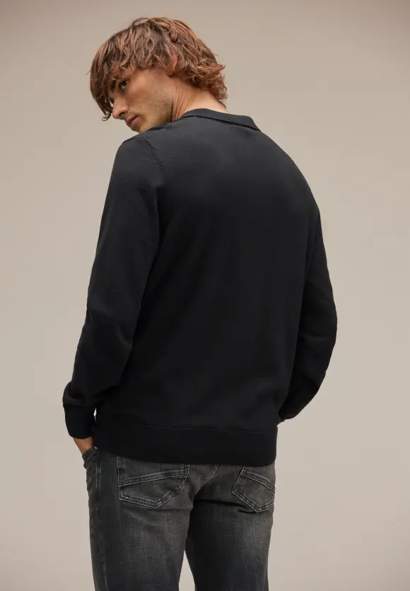 Pullover mit Polokragen - Black
