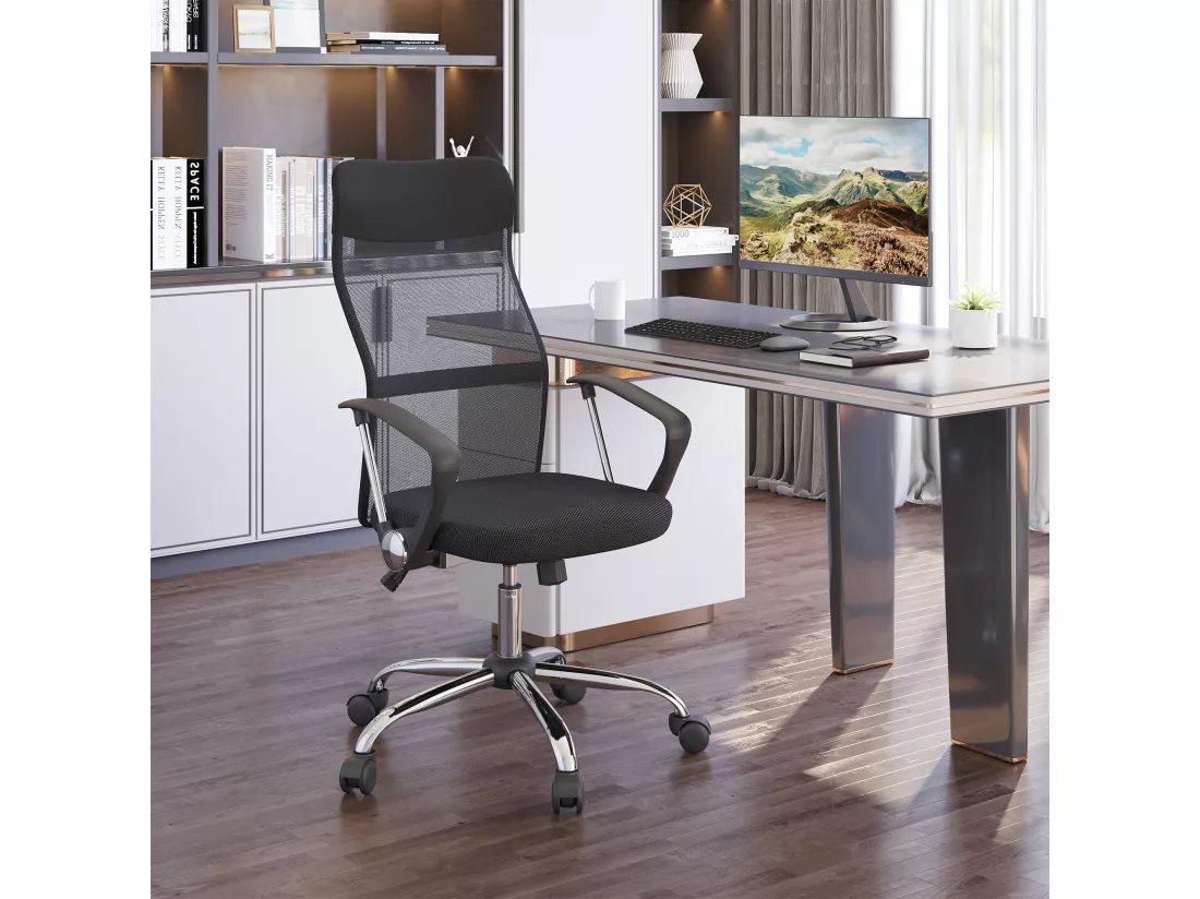 HOMCOM Fauteuil de bureau manager grand confort dossier ergonomique hauteur assise réglable pivotant tissu maille noir