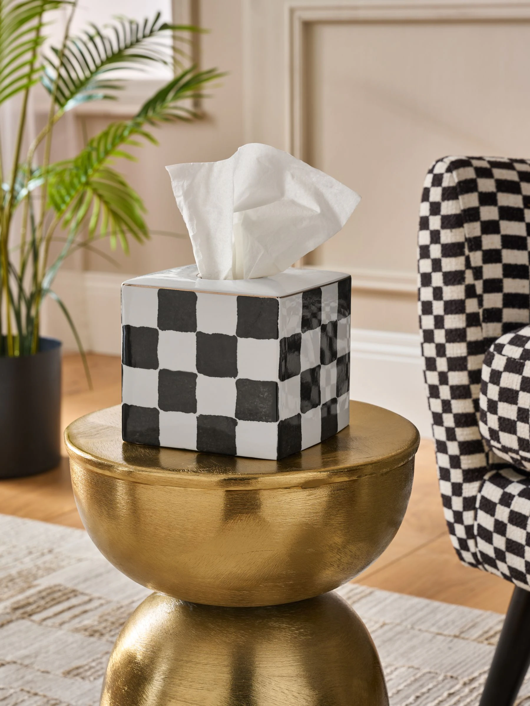 Keramische Tissue Box met Ruitpatroon