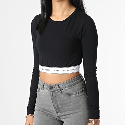 Tee Shirt Manches Longues Crop Femme O2BM10 Noir