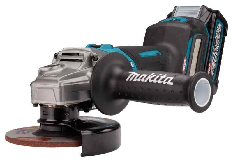 Makita GA026GM201 40 V Max Haakse slijper 125 mm 4,0 ah accu (2 st), snellader, in mbox met vastzetschakelaar