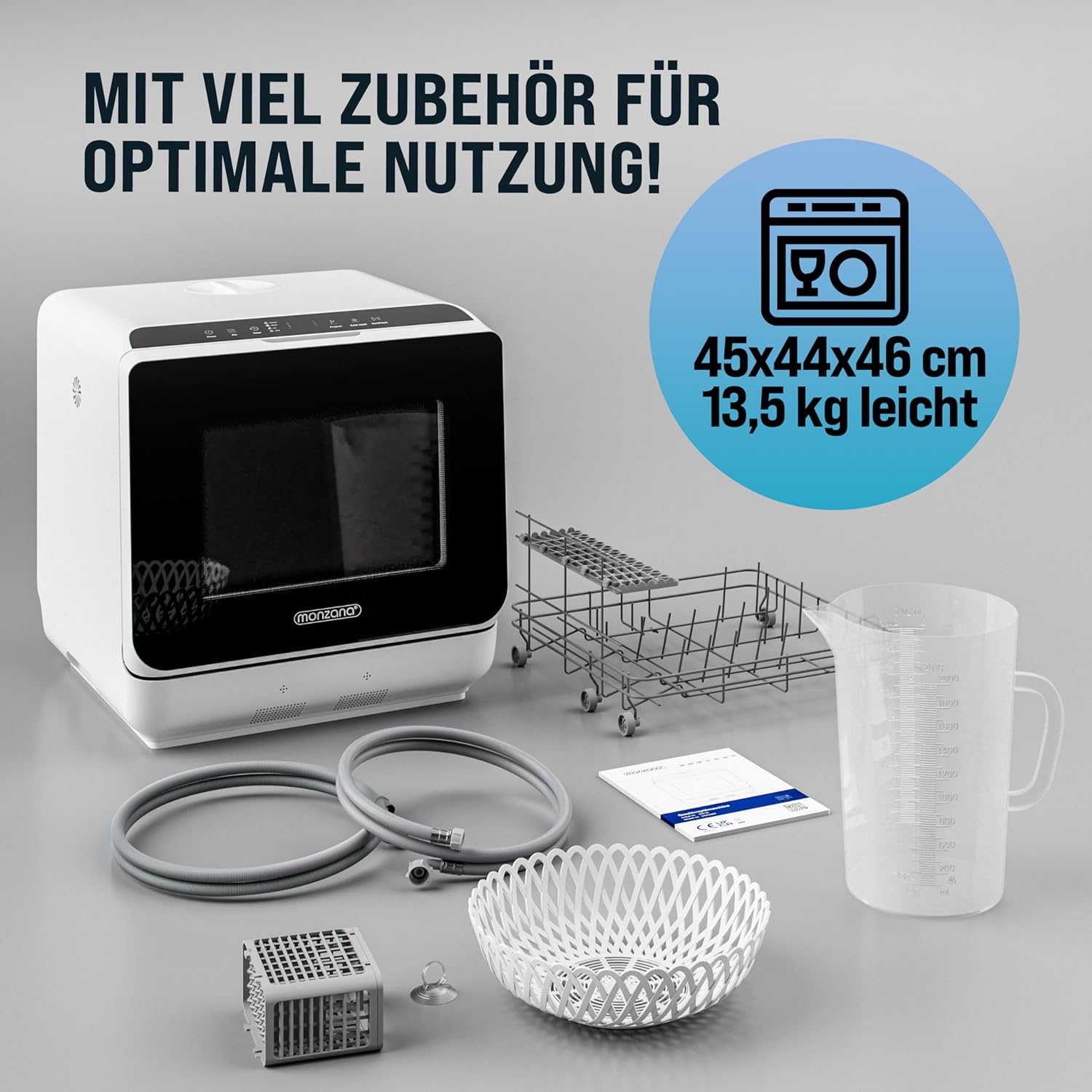 MONZANA® Tischspülmaschine ohne Wasseranschluss App Funktion sparsamer Verbrauch 4,5L 6 Programme 4 Gedecke 45cm Mini Geschirrspüler Spülmaschine Weiß
