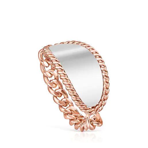 Anel com banho de ouro rosa 18k sobre prata e prata com medalhão oval TOUS Minne