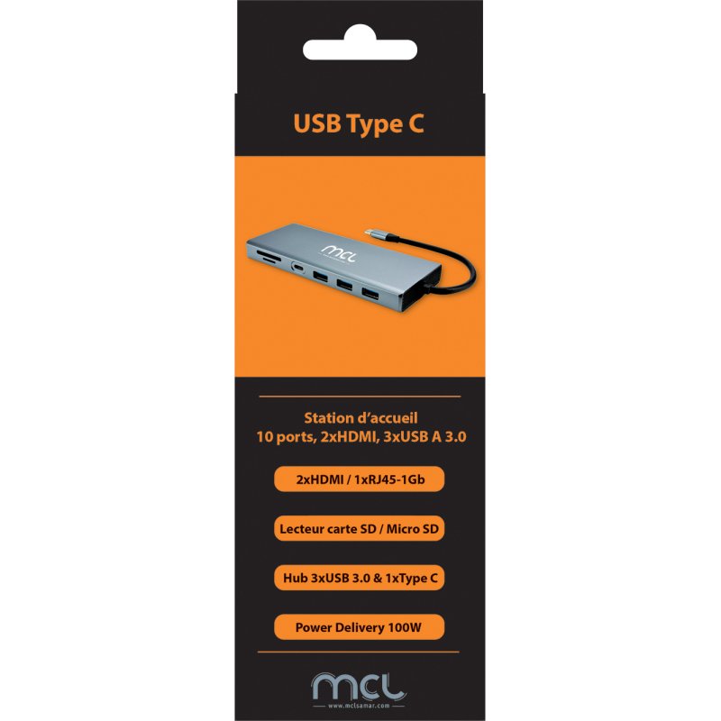 MCL 10-PORT DOCKING STATION HDMI station d'accueil Tablette/Smartphone/ordinateur portable Noir, Gris