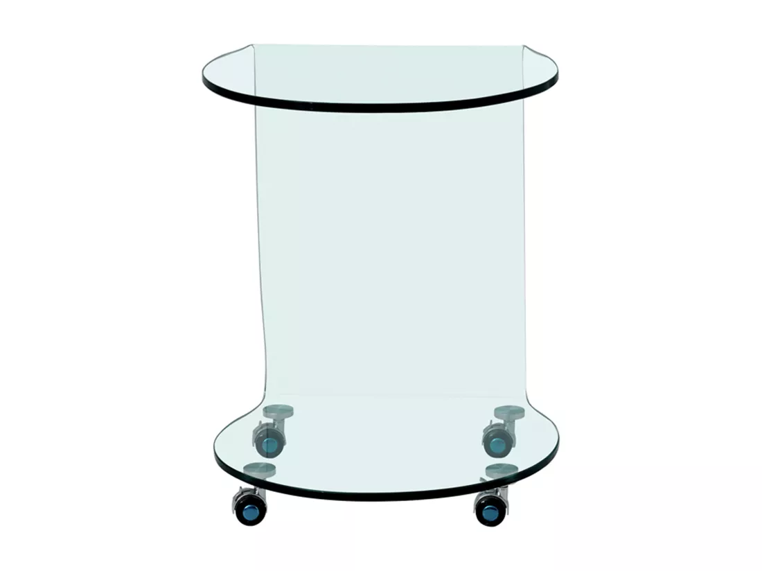 Table d'appoint à roulettes en verre trempé courbé - Transparent - TILPY
